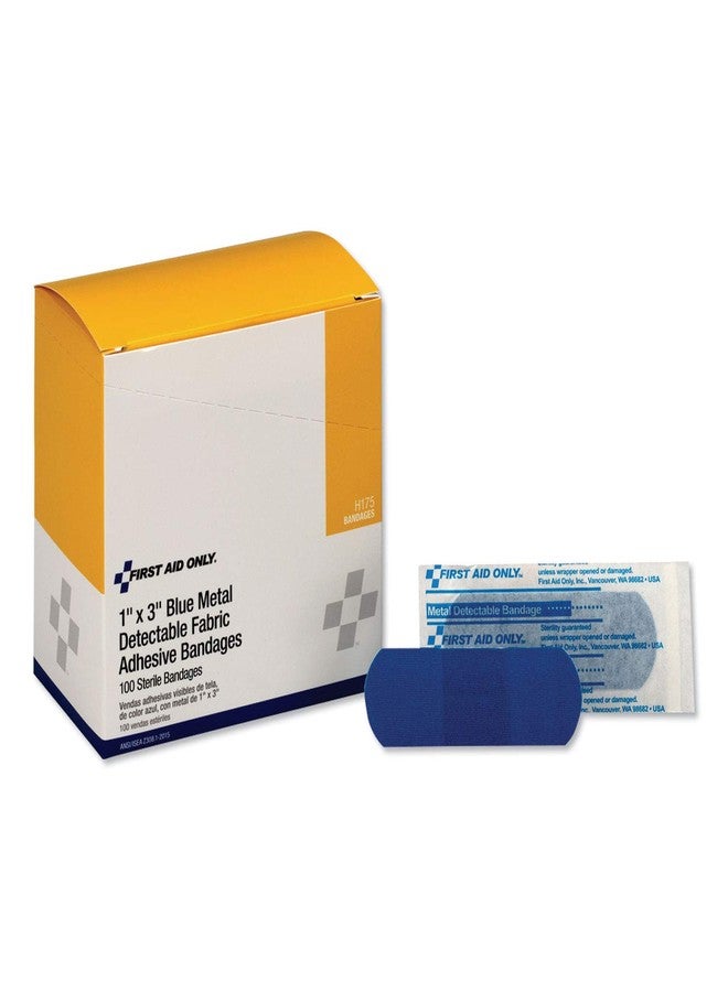 First Aid Only Adhesive Blue Metal Detectable Bandages, 1 X 3, Plastic with Foil, 100/box, 12 Boxes/Carton - Image 1